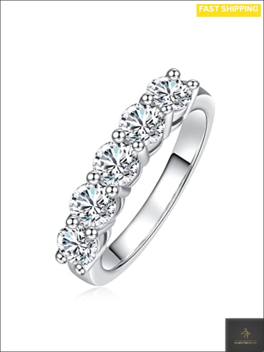 Moissanite 5 Stone Ring 1.5cttw VVS1 925 Sterling Silver Band
